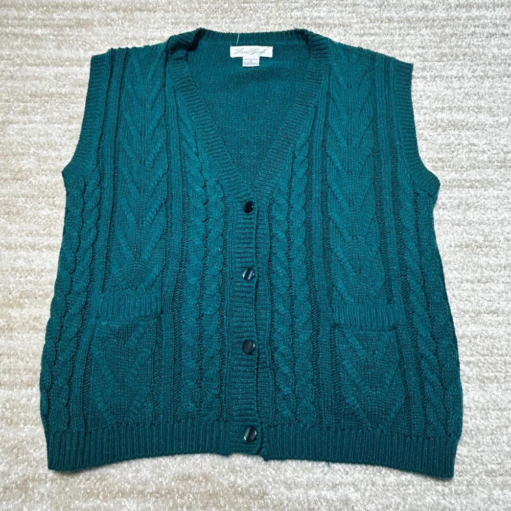 Laura Gayle Womens Knit Sweater Vest Green Medium Acrylic Button Front Causal